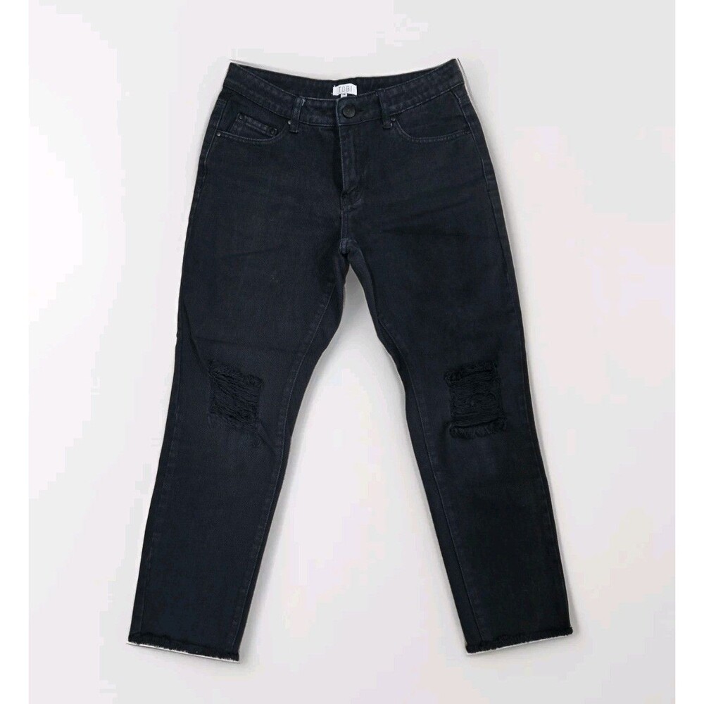 TOBI Distressed Raw Hem Black Jeans Size 26 Straight Leg